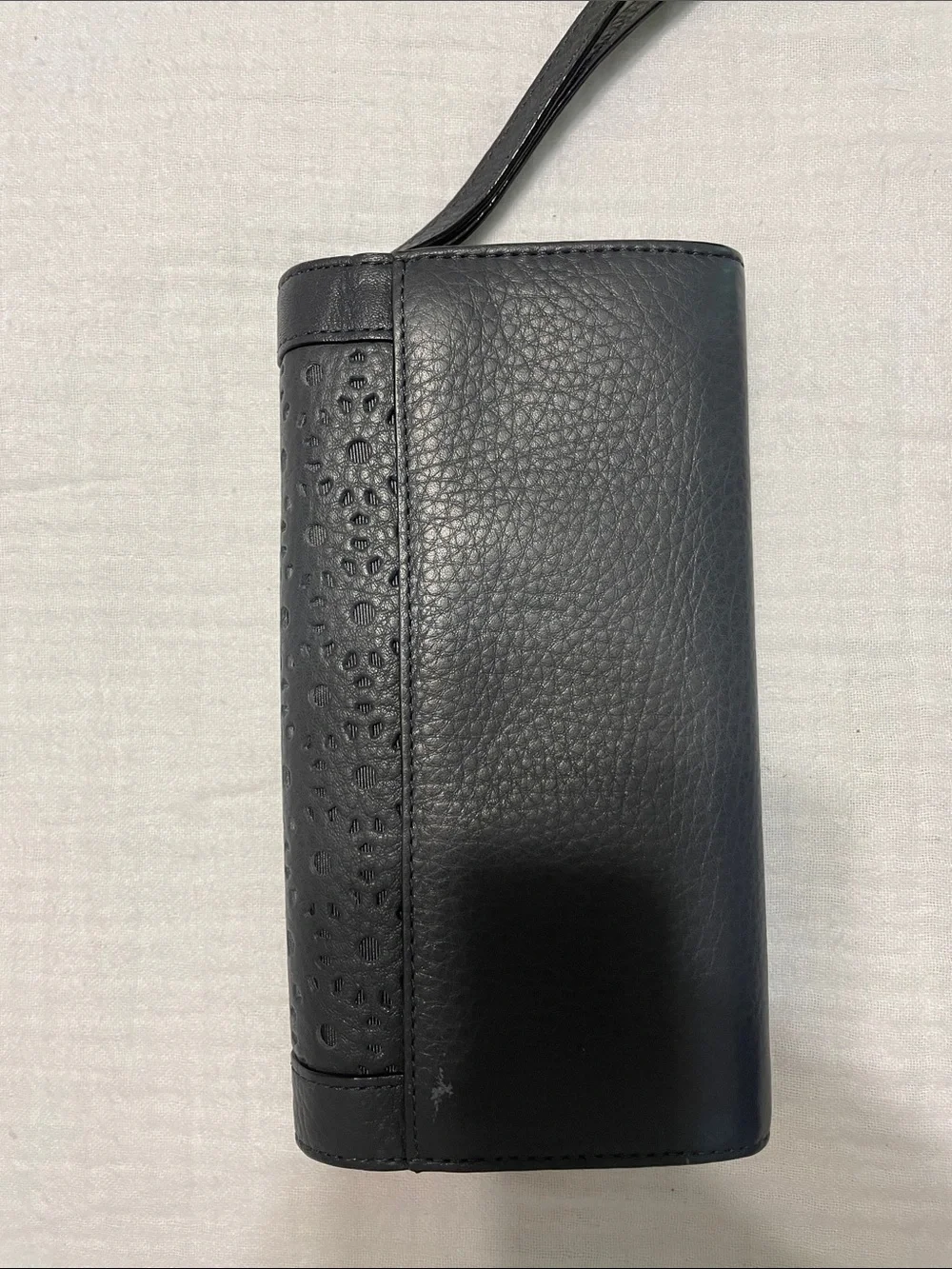 kate spade Black Textured Leather Wristlet Clutch with Gold Logo